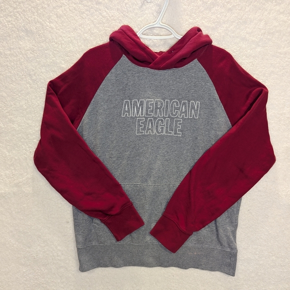 American Eagle Outfitters Gray and Red Raglan Hoodie - Picture 1 of 9